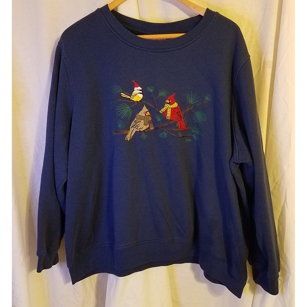 Rebecca Malone Y2K Grandma Embroidered Cardinals Bird Sweatshirt Blue Size 2XL